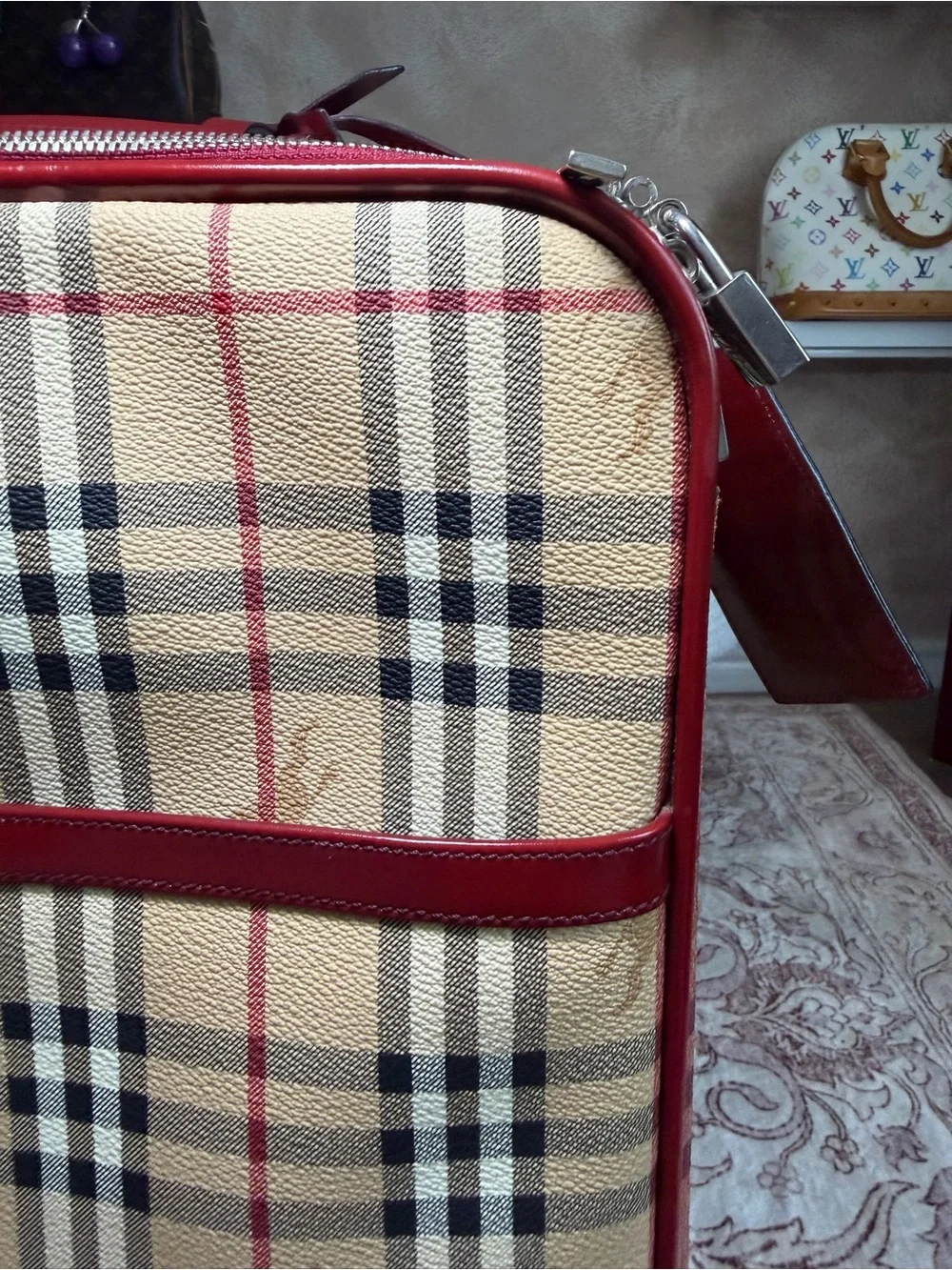 Burberry Classic Checkered Carry-On with Red Trim